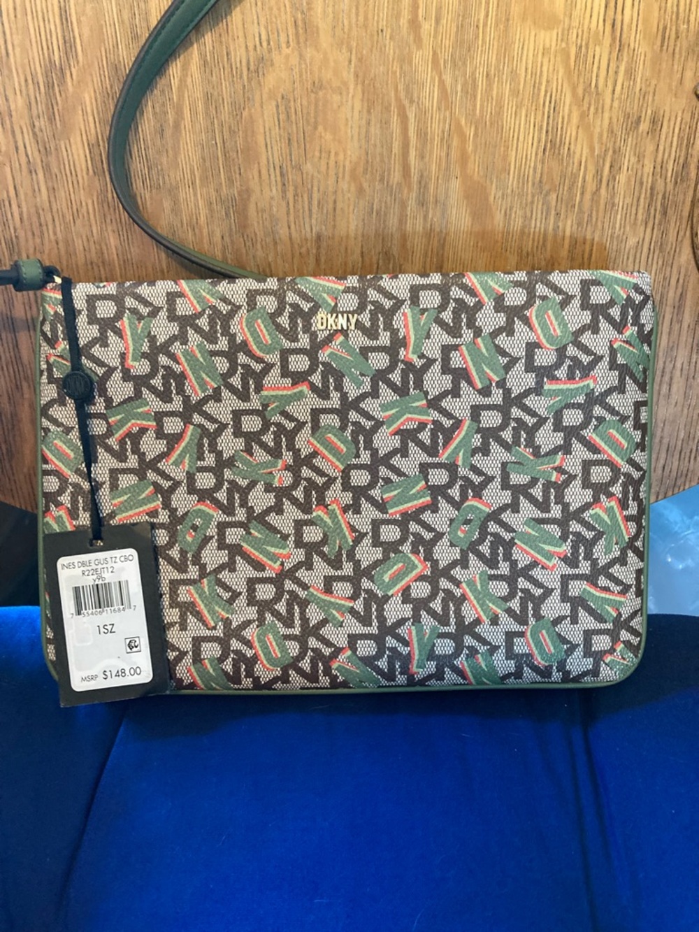 DKNY Green Leather Crossbody Bag with Cream Interior